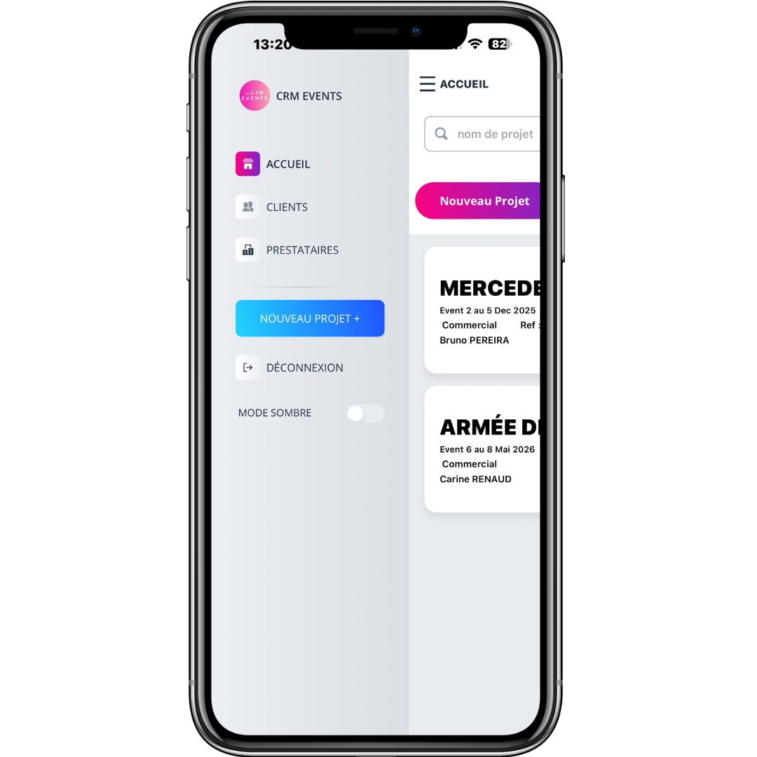 Écran gestion événements