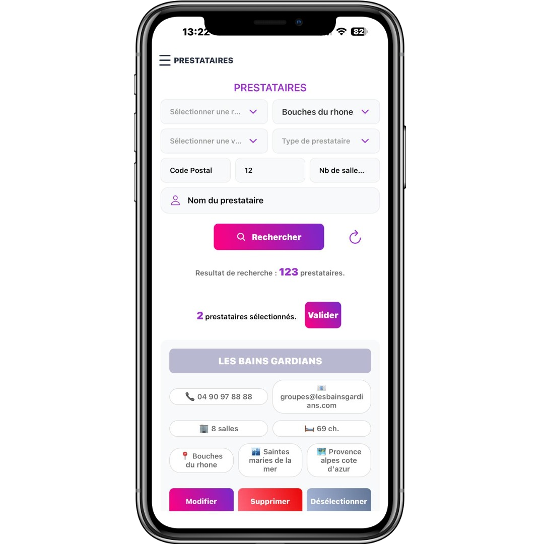 Écran gestion événements